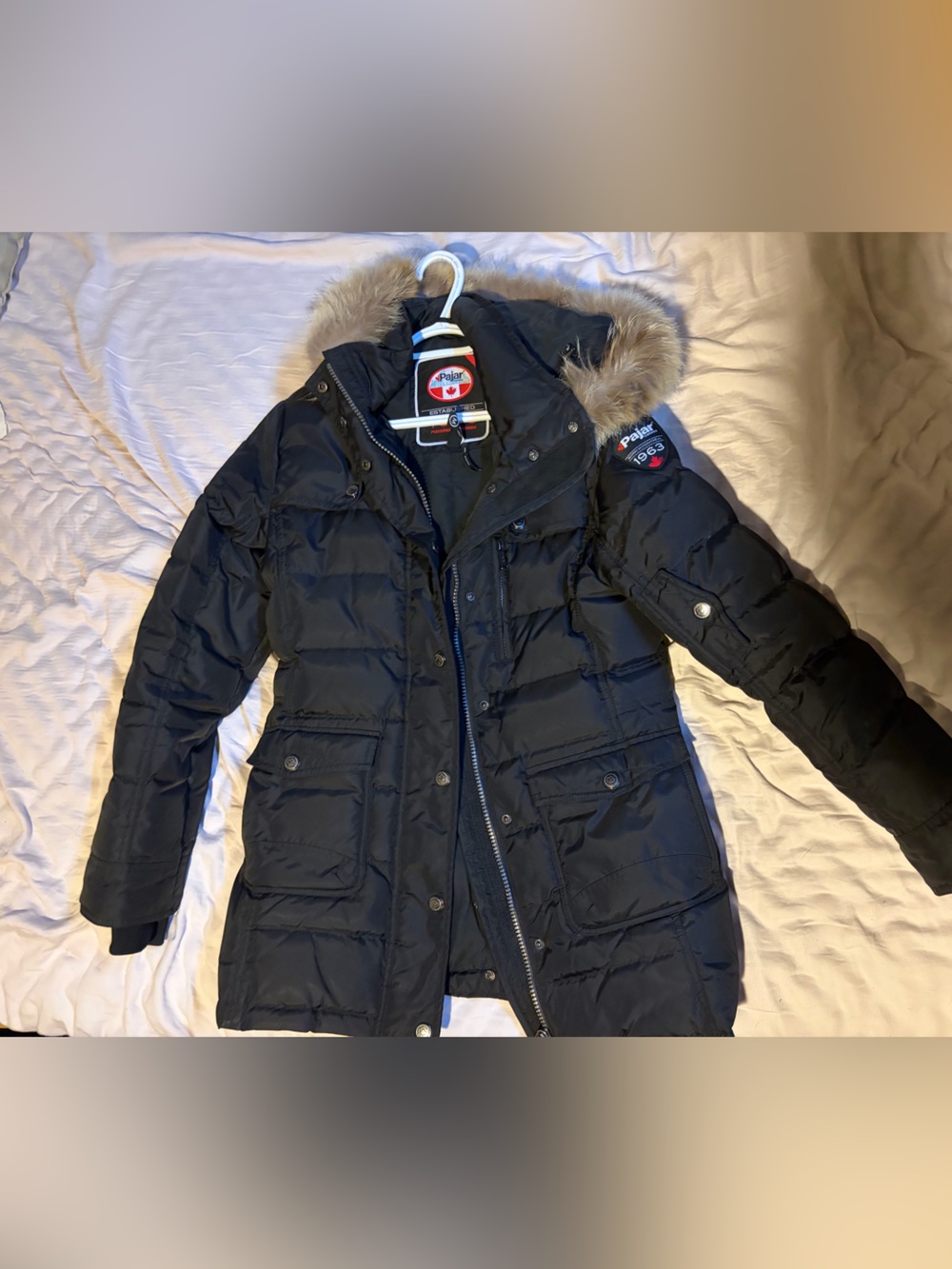 Pajar Black Parka Coat with Fur Hood